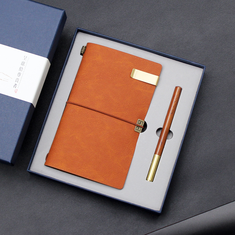 Customized Leather Stationery Diary Gift Box Luxury Fountain Pen Notebook Set T3-06
