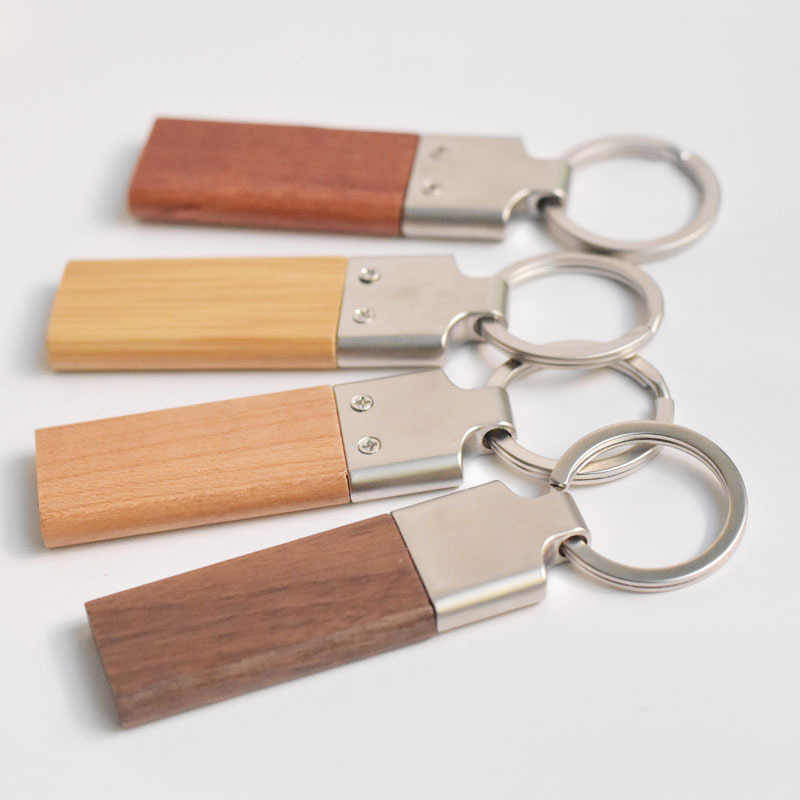 Metal and Bamboo and Wood Solid-Color Pendant Keychain T1-14