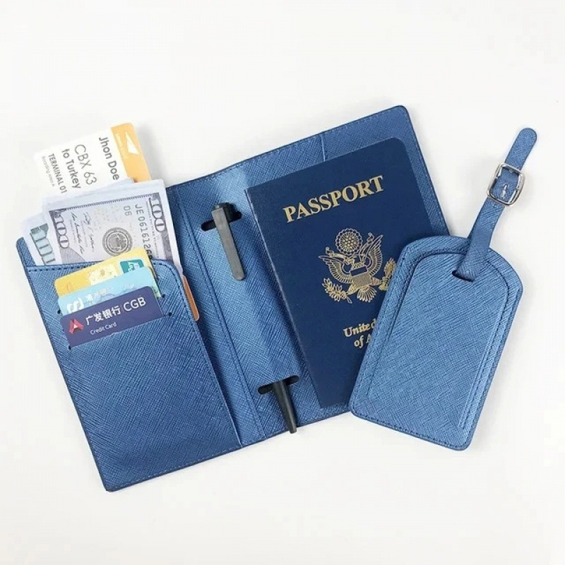 Customized Set of Multi-Functional Leather Passport Case and Luggage Tag T1-17 - Image 3