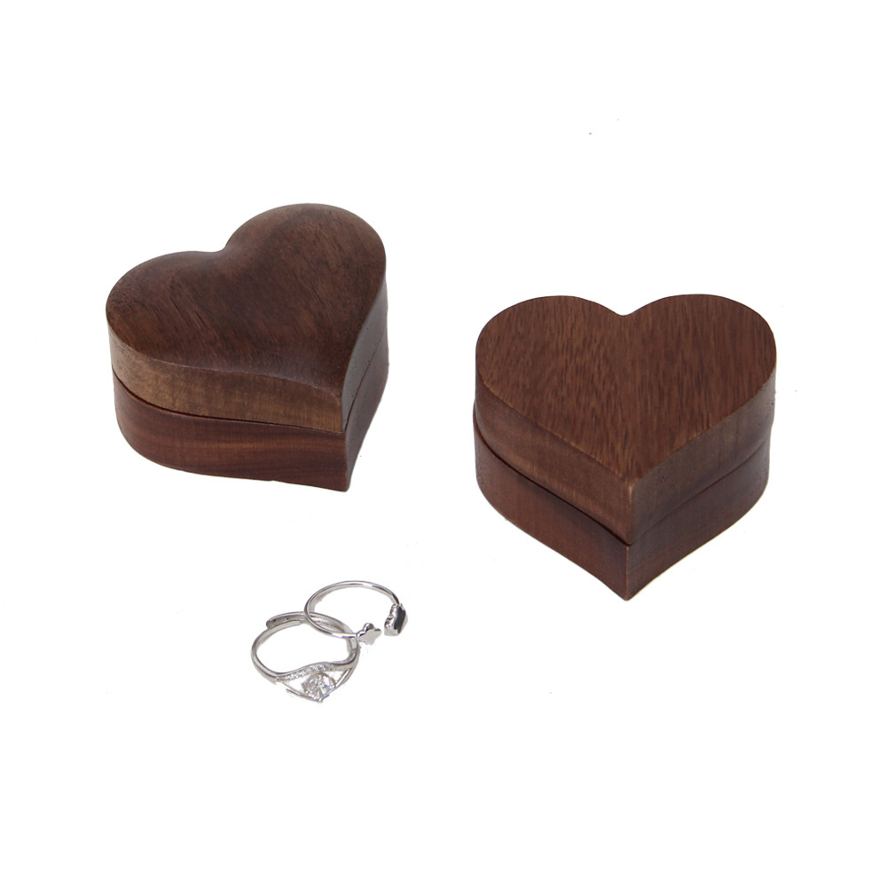 Wholesale in-Stock Walnut Wood Jewelry Gift Packaging Heart-Shaped Ring Boxes T1-19 - Image 2